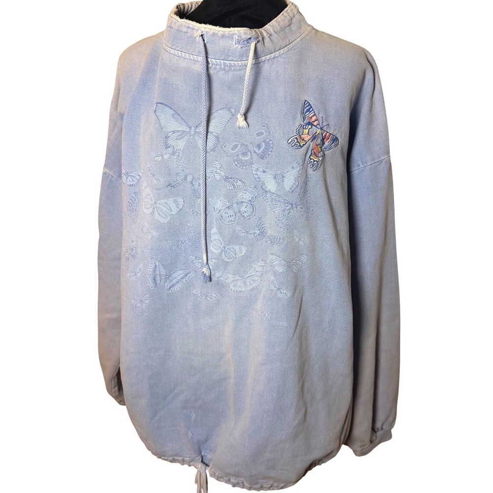 Vintage Oversized WEK the World 90s High Neck Sweatshirt Butterfly Jacket SZ L